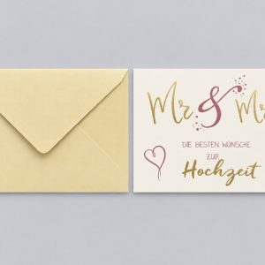 Heuer Naturkarte mit Umschlag Mr & Mrs – die besten Wünsche zur Hochzeit