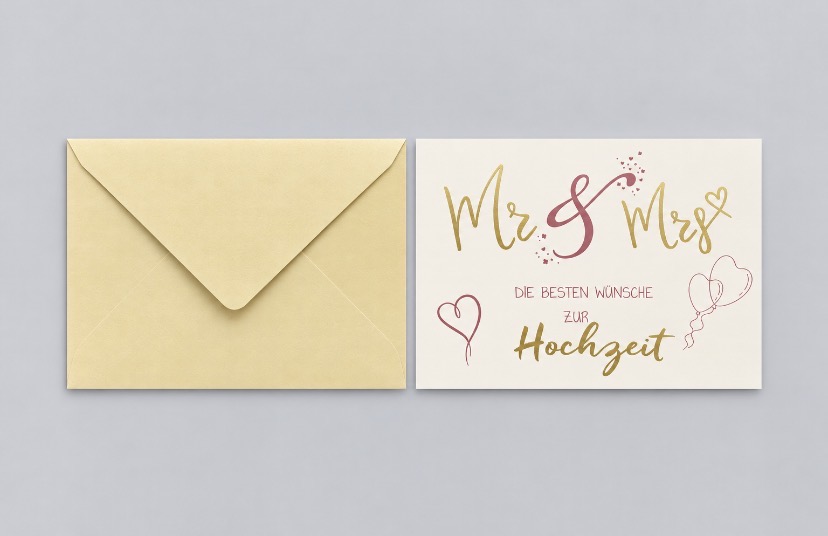 Heuer Naturkarte mit Umschlag Mr & Mrs – die besten Wünsche zur Hochzeit