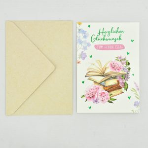 Heuer Naturkarte mit Umschlag Herzlichen Glückwunsch zum Geburtstag – Bücher und Blumen