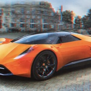 Heuer 3D Poster Orangefarbener Sportwagen – Dynamik und Eleganz