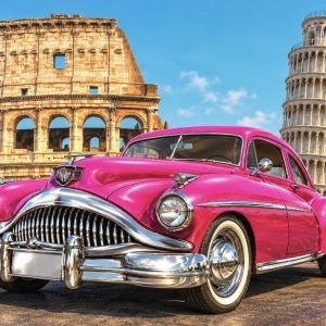Heuer 3D Poster Pinkfarbener Oldtimer – Italienisches Flair