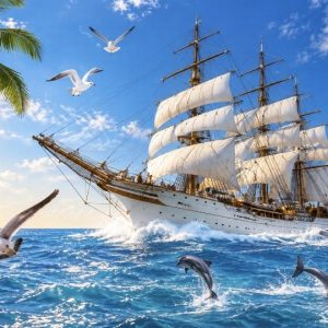 Heuer 3D Poster Segelschiff und Delfine – Tropisches Seeabenteuer