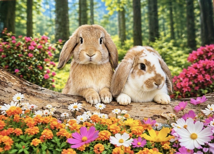 Heuer 3D Poster Kaninchen im Blumenparadies