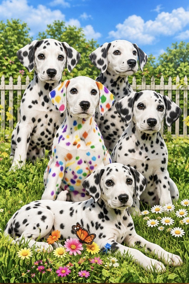 Heuer 3D Schlüsselanhänger Dalmatinerfamilie im Blumenparadies