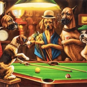 Heuer 3D Poster Hunde beim geselligen Billardabend