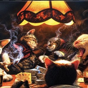 Heuer 3D Poster Katzenrunde beim Kartenspiel