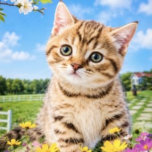 Heuer 3D Schlüsselanhänger Neugieriges Kätzchen unter Frühlingsblüten